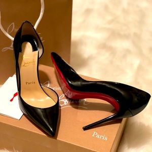 Christian Louboutin Iriza Black Patent 100mm Leather Pumps Size 37.5